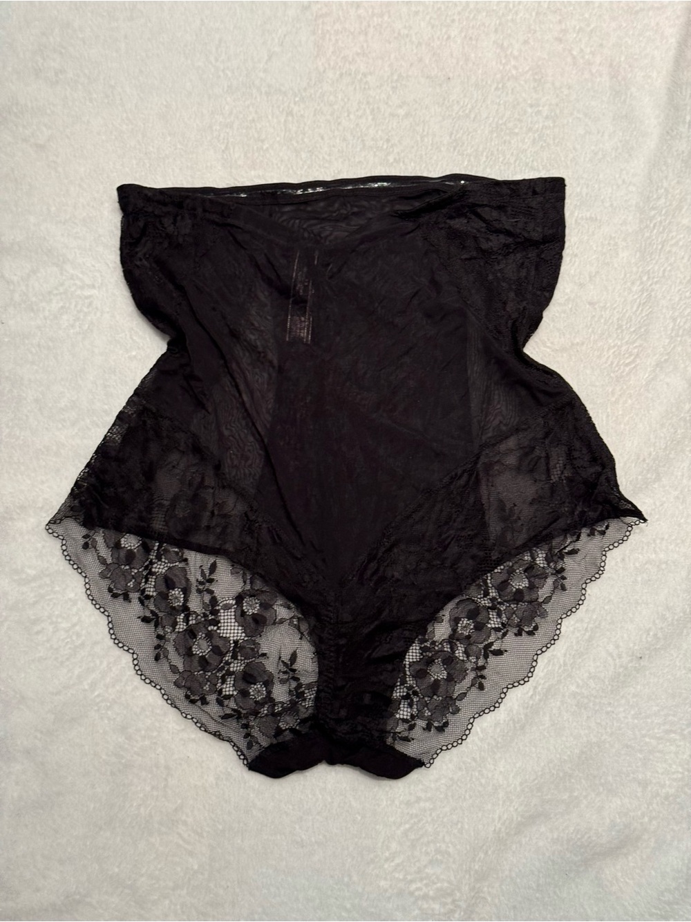 Gorgeous High-Waist Lace Trim Boudoir Briefs - Black